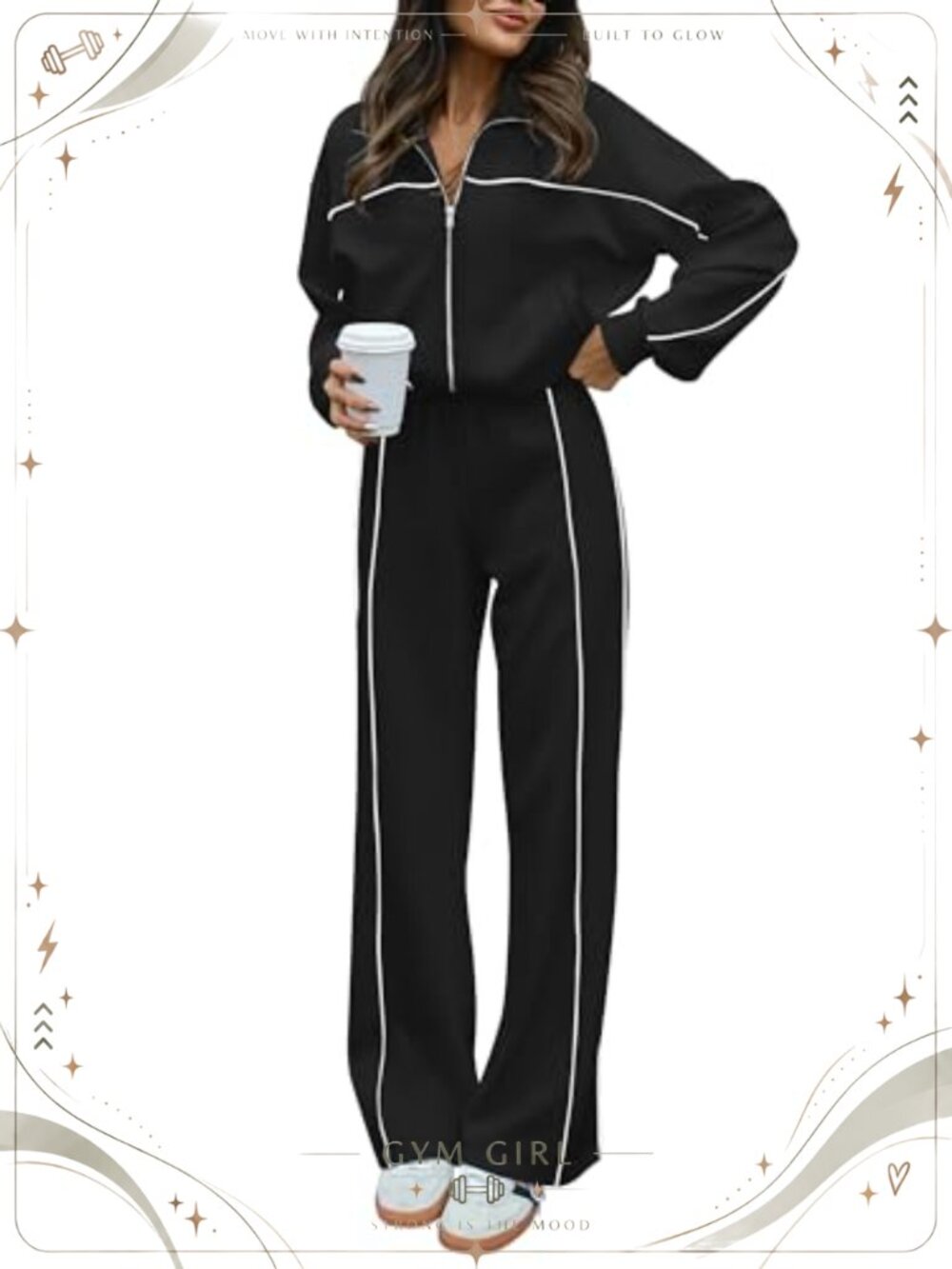 Women's 2 Piece Tracksuit Set Zip Up Sweatshirt Wide Leg Pants Lounge